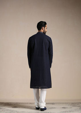 Midnight Blue Sequined Kurta Set image number 5